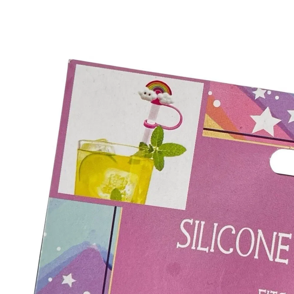 Silicone Straw Covers Fruit & Flower Drink Cup Protectors 4-Pack 10mm, New